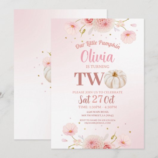 Twee Pompoen Meisjes Roze Verjaardagsfeestje Herfs Kaart (Voorkant / Achterkant)