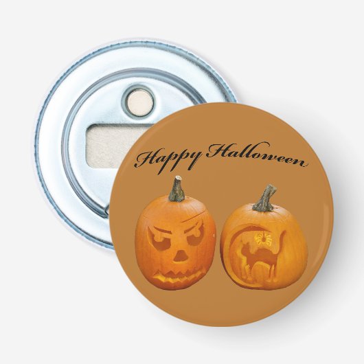 Twee Pompoenen Gelukkig Halloween Button Flesopener (Voorkant)