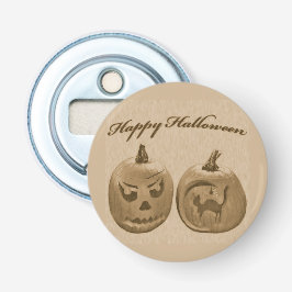 Twee Pompoenen Gelukkig Halloween Button Flesopener