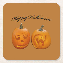 Twee Pompoenen Gelukkig Halloween Kartonnen Onderzetters