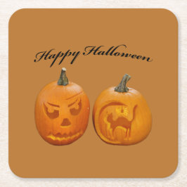 Twee Pompoenen Gelukkig Halloween Kartonnen Onderzetters