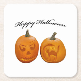 Twee Pompoenen Gelukkig Halloween Kartonnen Onderzetters