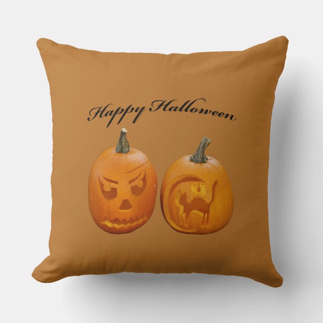 Twee Pompoenen Gelukkig Halloween Kussen (Voorkant)