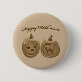 Twee Pompoenen Gelukkig Halloween Ronde Button 5,7 Cm