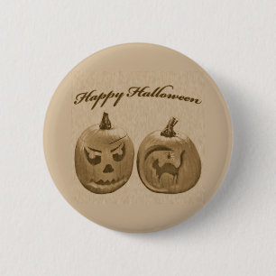 Twee Pompoenen Gelukkig Halloween Ronde Button 5,7 Cm