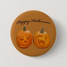 Twee Pompoenen Gelukkig Halloween Ronde Button 5,7 Cm