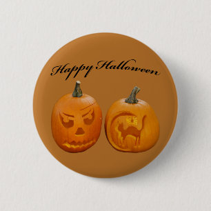 Twee Pompoenen Gelukkig Halloween Ronde Button 5,7 Cm