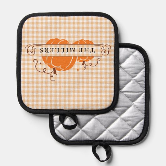 Twee pompoenen gepersonaliseerd pannenlap (Voorkant / Achterkant)