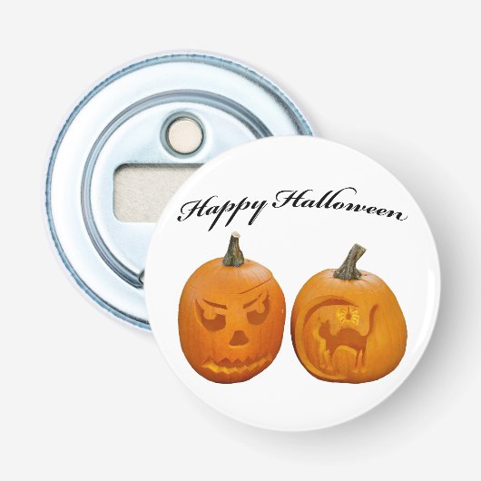 Twee pompoenen Happy Halloween Button Flesopener (Voorkant)