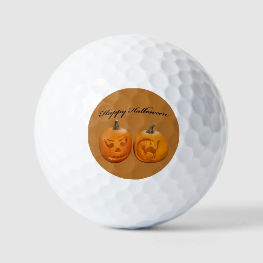 Twee pompoenen Happy Halloween Golfballen (Voorkant)