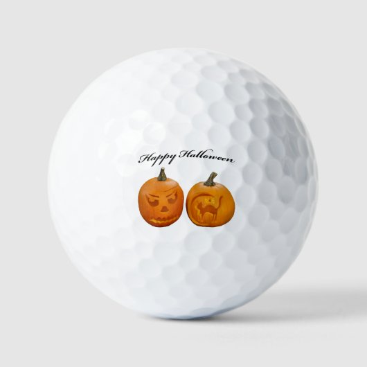 Twee pompoenen Happy Halloween Golfballen (Voorkant)