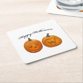 Twee pompoenen Happy Halloween Kartonnen Onderzetters (Schuin)