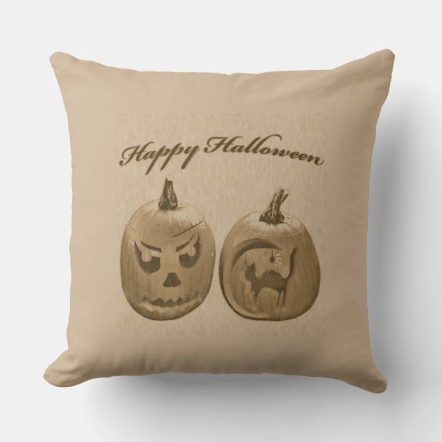 Twee pompoenen Happy Halloween Kussen (Voorkant)
