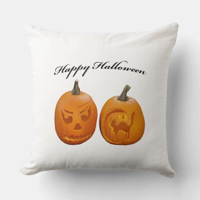 Twee pompoenen Happy Halloween Kussen (Voorkant)