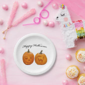 Twee pompoenen Happy Halloween Papieren Bordje (Feest)