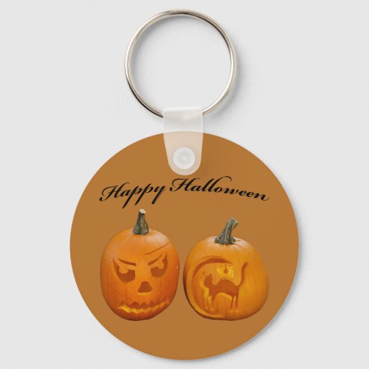 Twee pompoenen Happy Halloween Sleutelhanger (Voorkant)