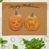 Twee pompoenen Happy Halloween Theedoek (Gevouwen)