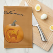 Twee pompoenen Happy Halloween Theedoek (Quarter Fold)