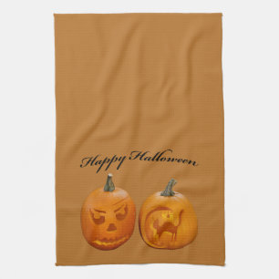 Twee pompoenen Happy Halloween Theedoek