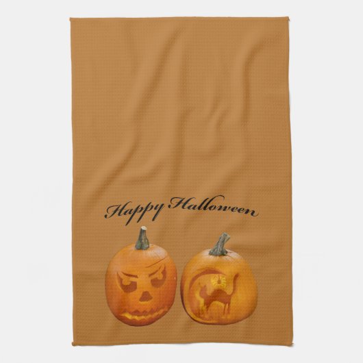 Twee pompoenen Happy Halloween Theedoek (Verticaal)