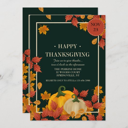 Twee pompoenen Thanksgiving uitnodiging (Voorkant / Achterkant)