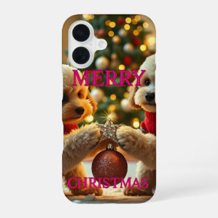 TWEE POODLES DIE KERST Vieren iPhone 16 Hoesje