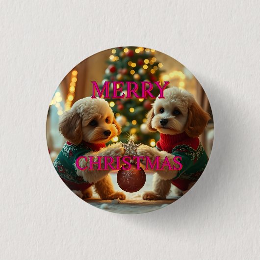 TWEE POOIDELS DIE KERST Vieren Ronde Button 3,2 Cm (Voorkant)