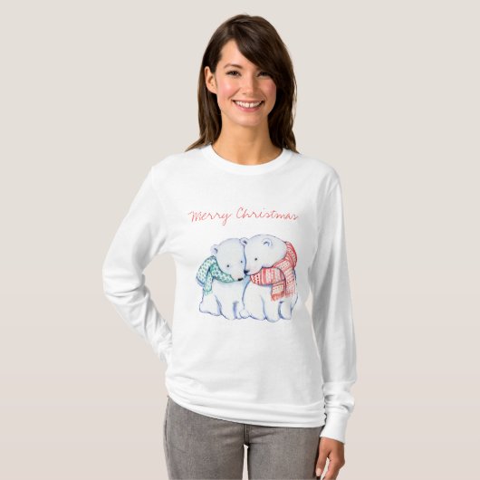 Twee poolBeren, vrolijk kerstShirt T-shirt (Voorkant volledig)