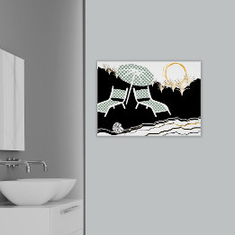 Twee poolhoofdwinkelketens op zonsondergang poster