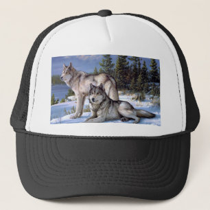 Twee poolwolven schilderen trucker pet