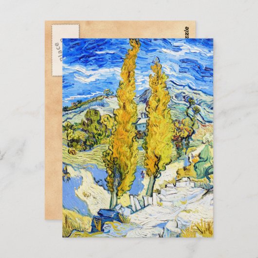 Twee poplars op een heuvel Vincent van Gogh Briefkaart (Voorkant / Achterkant)