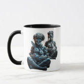 Twee poppen bekabelen hun konijnen. mok (Links)