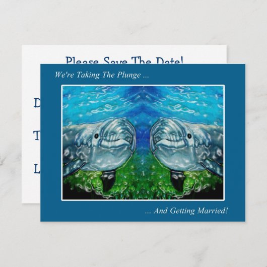 Twee poppen: We nemen de Plunge: Huwelijk Save The Date (Voorkant / Achterkant)