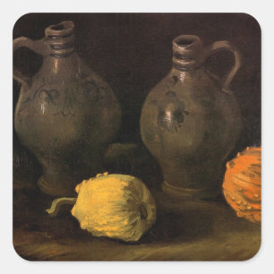 Twee potten en twee pompoenen van Vincent van Gogh Vierkante Sticker