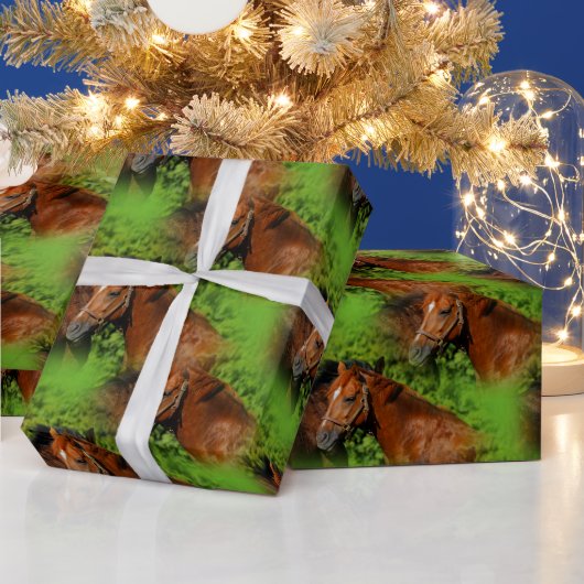 Twee prachtige kastanjepaarden in de zon cadeaupapier (Feestdagen)