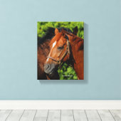 Twee prachtige kastanjepaarden in de zon canvas afdruk (Insitu (Houten vloer))