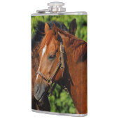 Twee prachtige kastanjepaarden in de zon heupfles (Links)