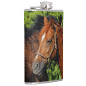 Twee prachtige kastanjepaarden in de zon heupfles (Rechts)