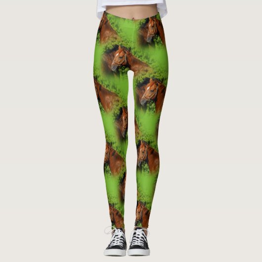 Twee prachtige kastanjepaarden in de zon leggings (Voorkant)