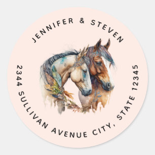 Twee prachtige paarden Western Boho Adres Ronde Sticker