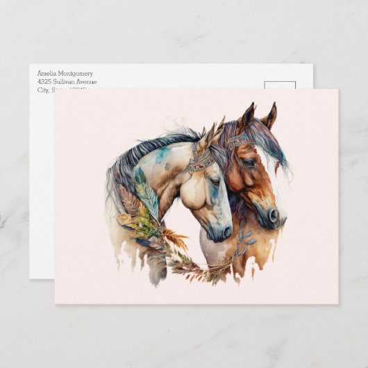 Twee prachtige paarden Western Boho Briefkaart (Voorkant / Achterkant)