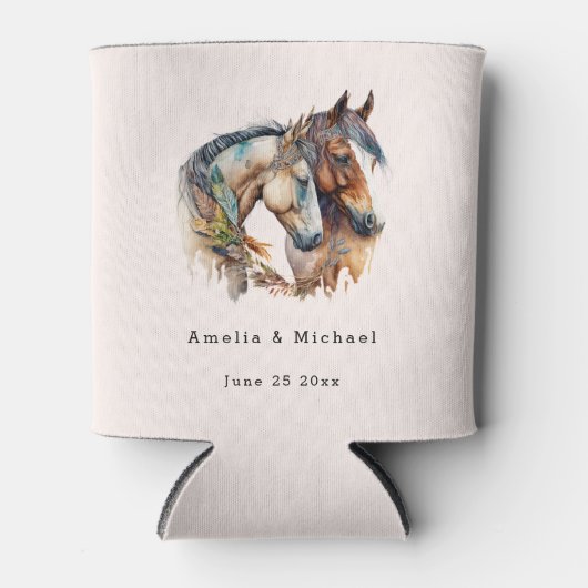 Twee prachtige paarden Western Boho bruiloft Blikjeskoeler (Voorkant)