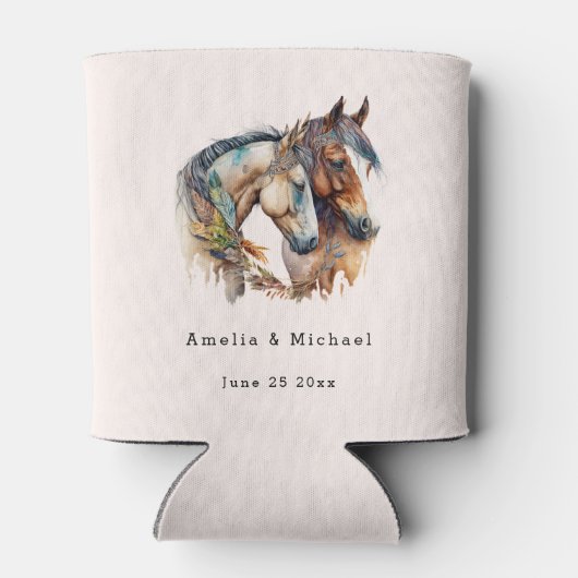 Twee prachtige paarden Western Boho bruiloft Blikjeskoeler (Achterkant)