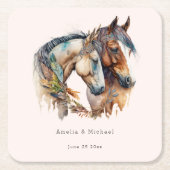 Twee prachtige paarden Western Boho bruiloft Kartonnen Onderzetters (Voorkant)