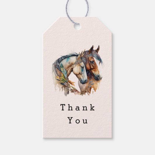 Twee prachtige paarden Western Boho Dank je wel Cadeaulabel (Voorkant)
