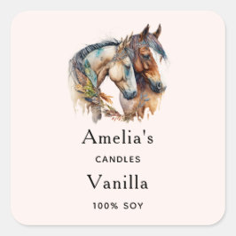 Twee prachtige paarden Western Boho Kaarsenzaak Vierkante Sticker