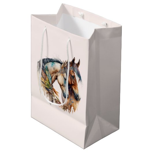 Twee prachtige paarden Western Boho Medium Cadeauzakje (Voorkant Gekanteld)