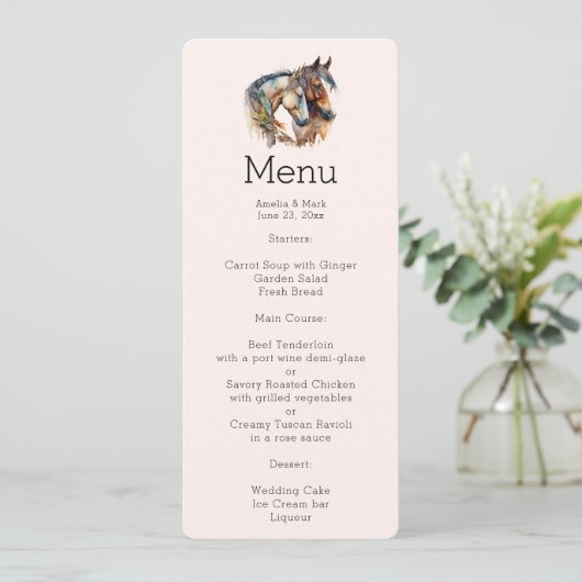 Twee prachtige paarden Western Boho Menu Kaart (Staand voorkant)