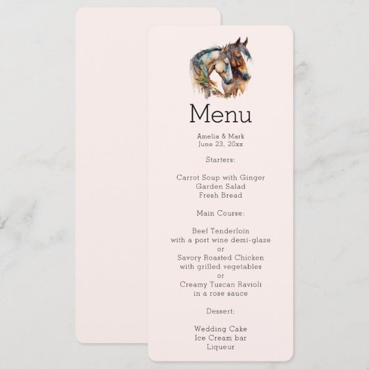 Twee prachtige paarden Western Boho Menu Kaart (Voorkant / Achterkant)