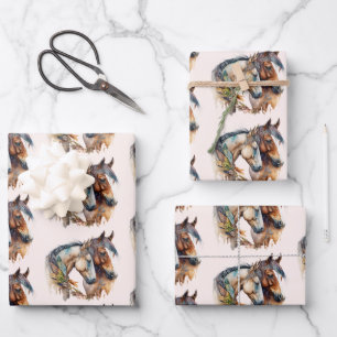 Twee prachtige paarden Western Boho-patroon Inpakpapier Vel